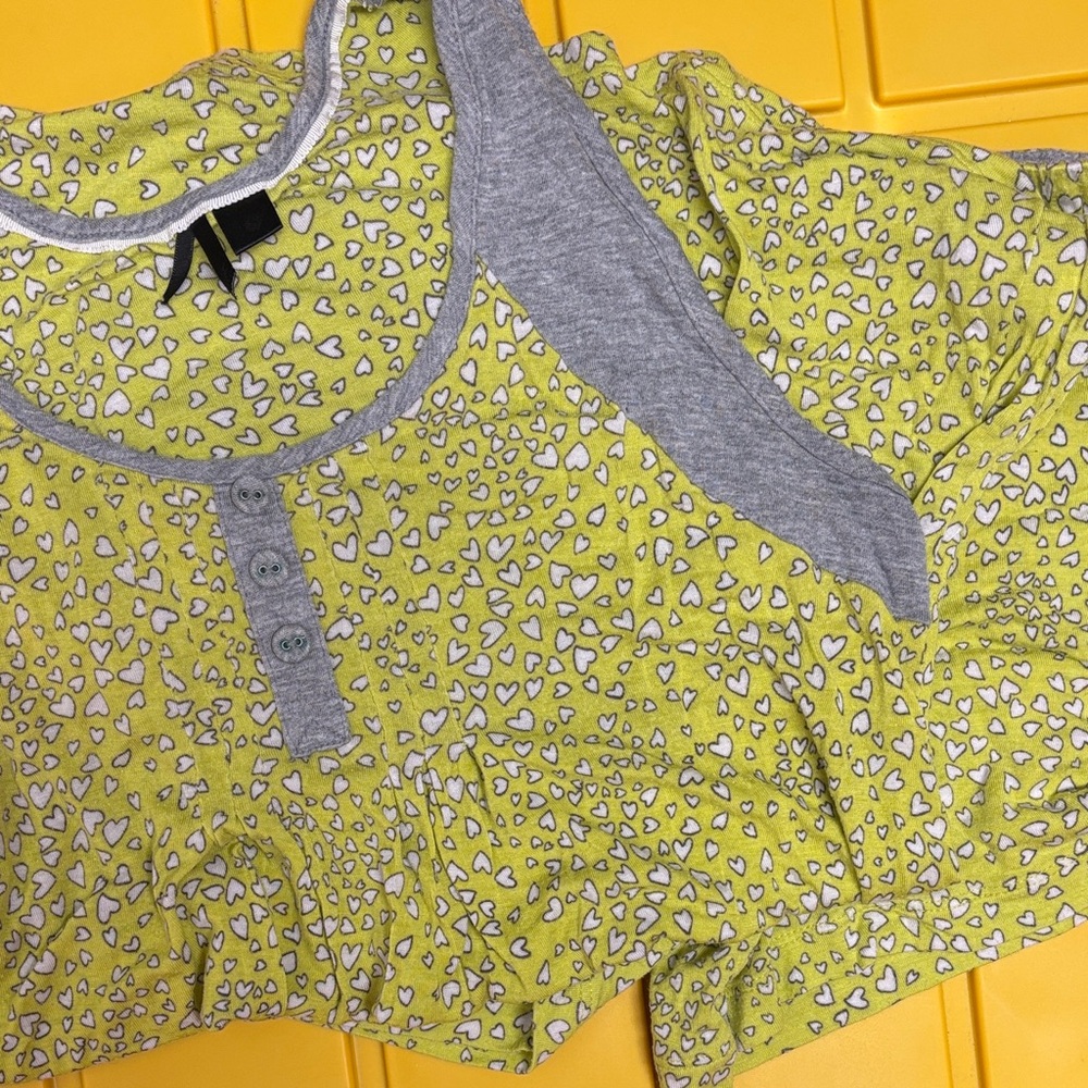 Lime Green Heart Print Pajama Set Size Small